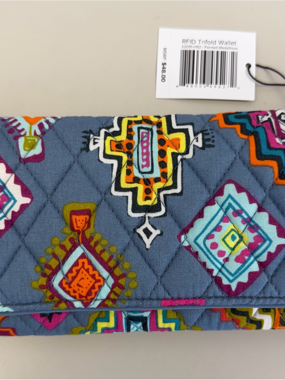 NWT Vera Bradley Quilted RFID Trifold Wallet - Painted Medallions Pattern